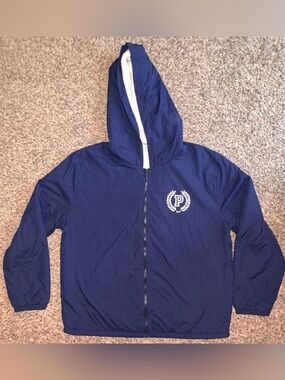 PINK Victorias Secret Navy Blue Fleece Windbreaker Jacket with White Logo